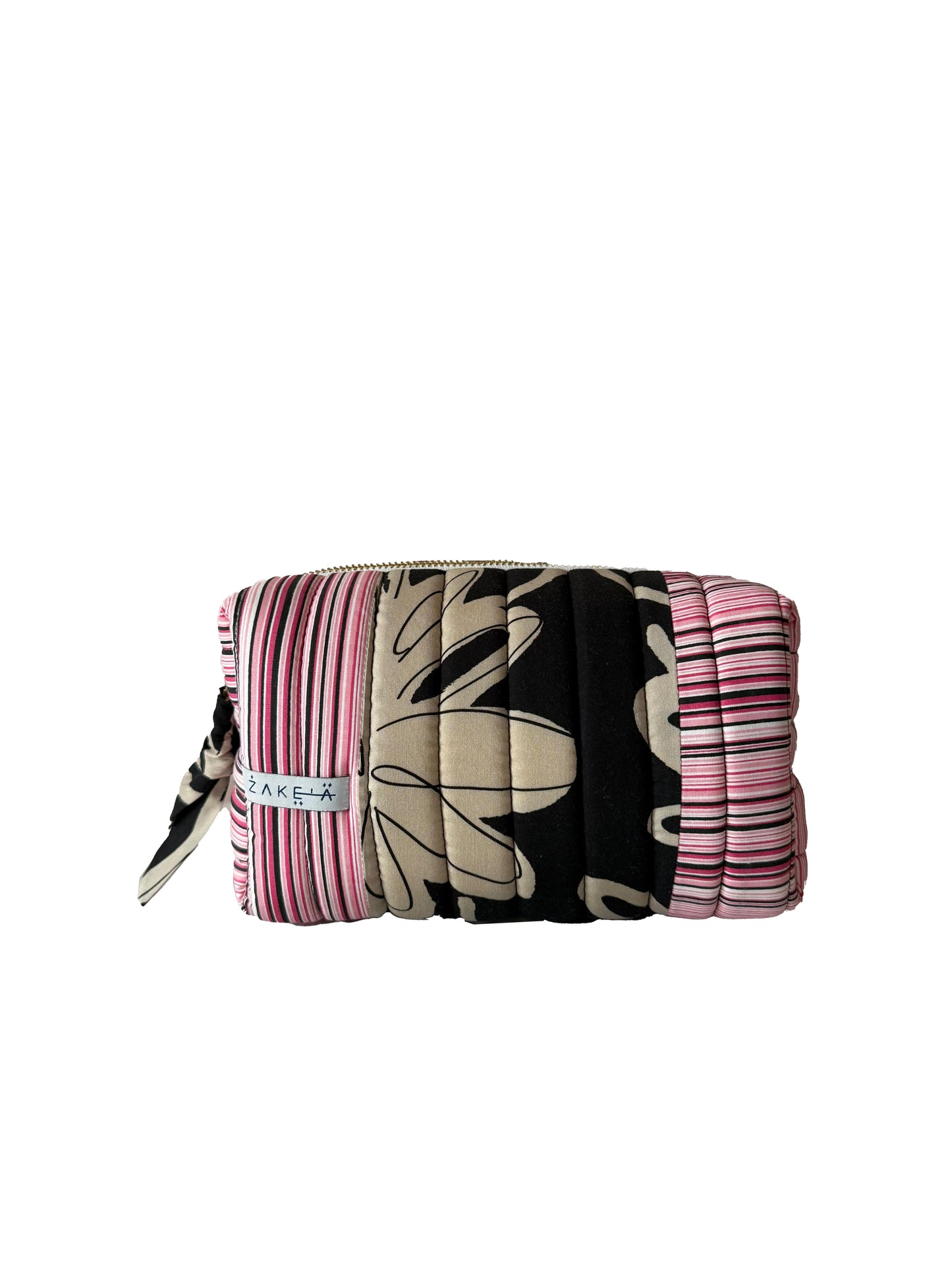 Make Up Bag Large Black and Off-White Flower with Stripes