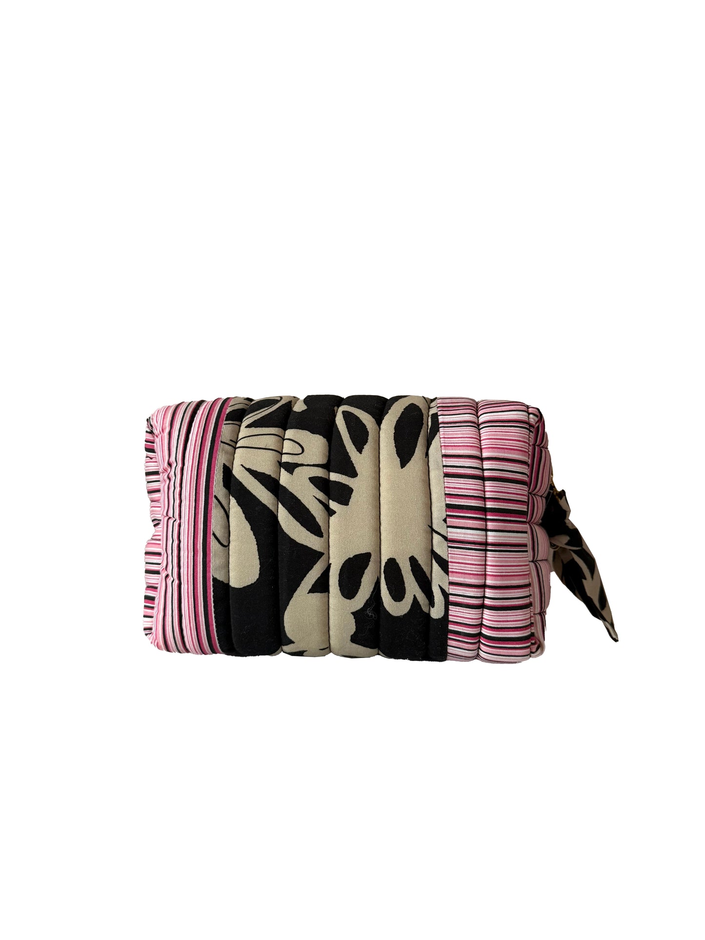 Make Up Bag Large Black and Off-White Flower with Stripes